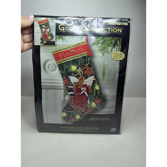 Gold Collection Dimensions CHRISTMAS ANGEL Trumpet Needlepoint Stocking Kit 9135 - Picture 1 of 3